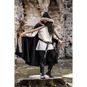 Fjell Faux Fur Trim Viking Cape - Black