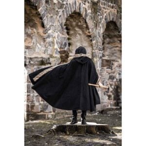 Fjell Faux Fur Trim Viking Cape - Black