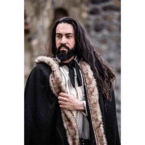 Fjell Faux Fur Trim Viking Cape - Black
