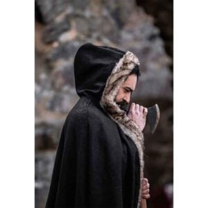 Fjell Faux Fur Trim Viking Cape - Black