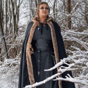 Fjell Faux Fur Trim Viking Cape - Black