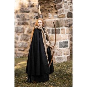 Fjell Faux Fur Trim Viking Cape - Black