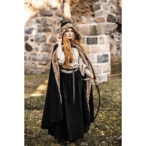 Fjell Faux Fur Trim Viking Cape - Black