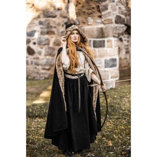 Fjell Faux Fur Trim Viking Cape - Black