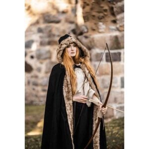 Fjell Faux Fur Trim Viking Cape - Black