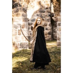Fjell Faux Fur Trim Viking Cape - Black