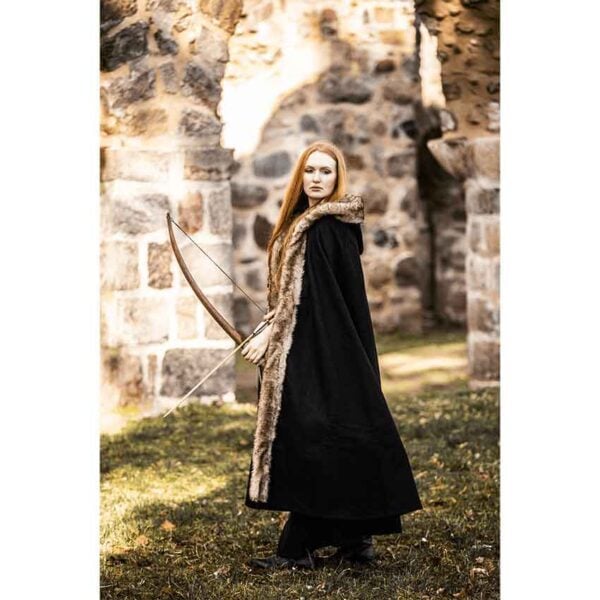 Fjell Faux Fur Trim Viking Cape - Black