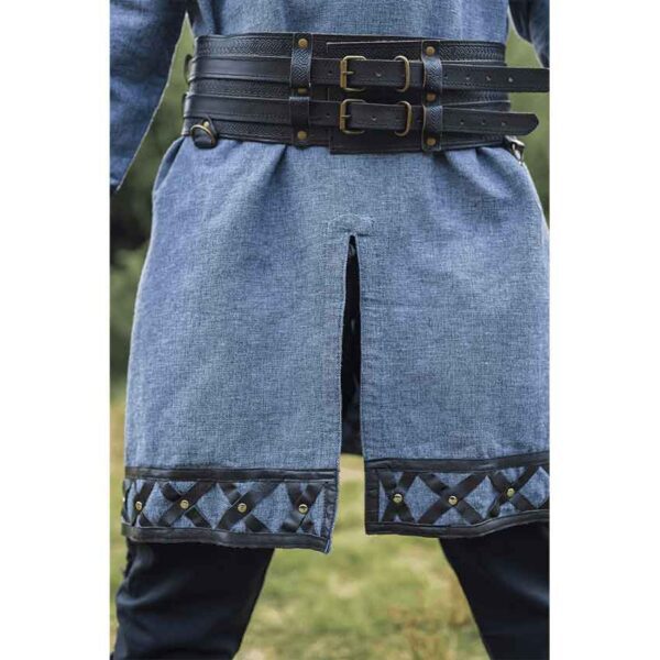 Erik Leather Trim Viking Tunic - Blue-Grey