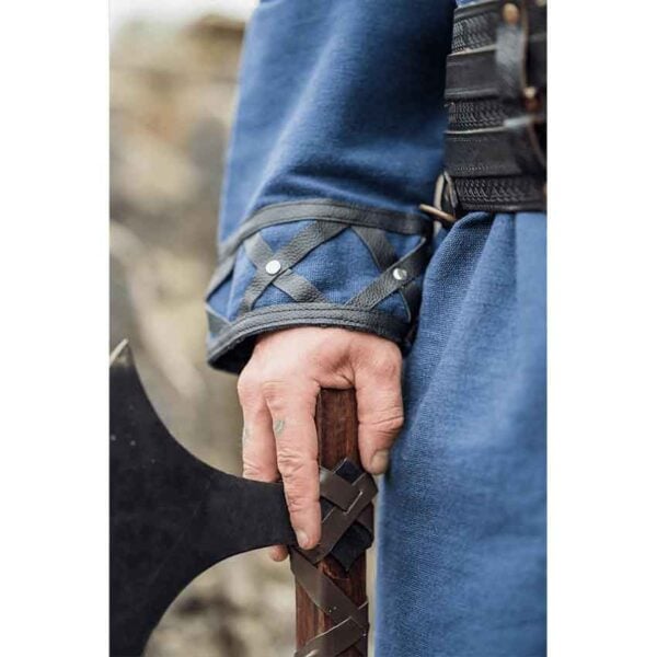 Erik Leather Trim Viking Tunic - Dark Blue