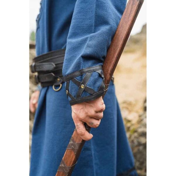 Erik Leather Trim Viking Tunic - Dark Blue