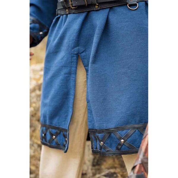Erik Leather Trim Viking Tunic - Dark Blue