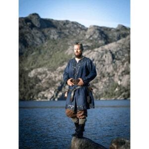 Erik Leather Trim Viking Tunic - Dark Blue