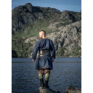 Erik Leather Trim Viking Tunic - Dark Blue