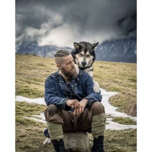 Erik Leather Trim Viking Tunic - Dark Blue