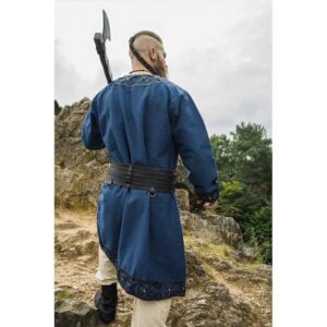 Erik Leather Trim Viking Tunic - Dark Blue