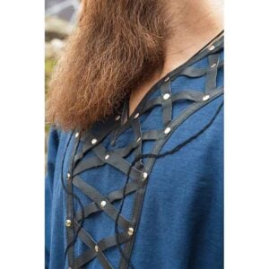 Erik Leather Trim Viking Tunic - Dark Blue