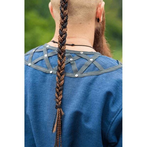 Erik Leather Trim Viking Tunic - Dark Blue