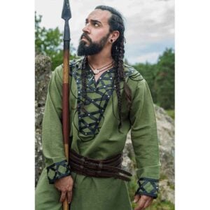 Erik Leather Trim Viking Tunic - Green