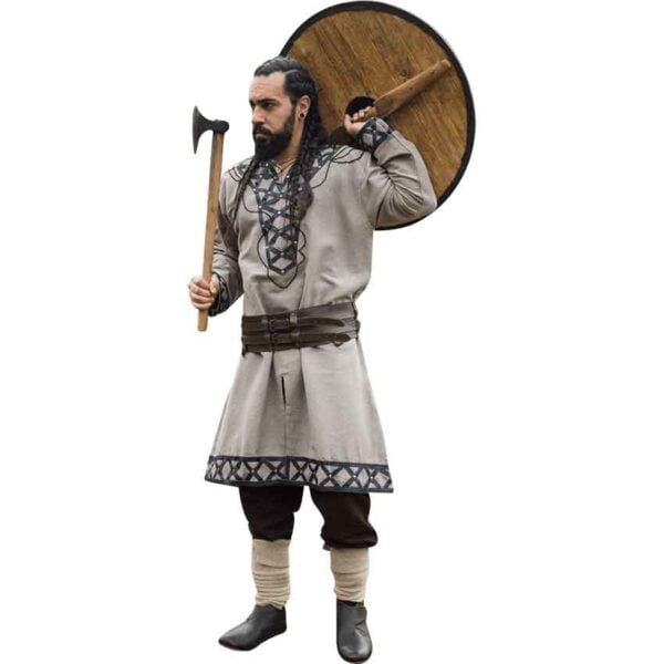 Erik Leather Trim Viking Tunic - Sand