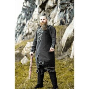 Erik Leather Trim Viking Tunic - Black
