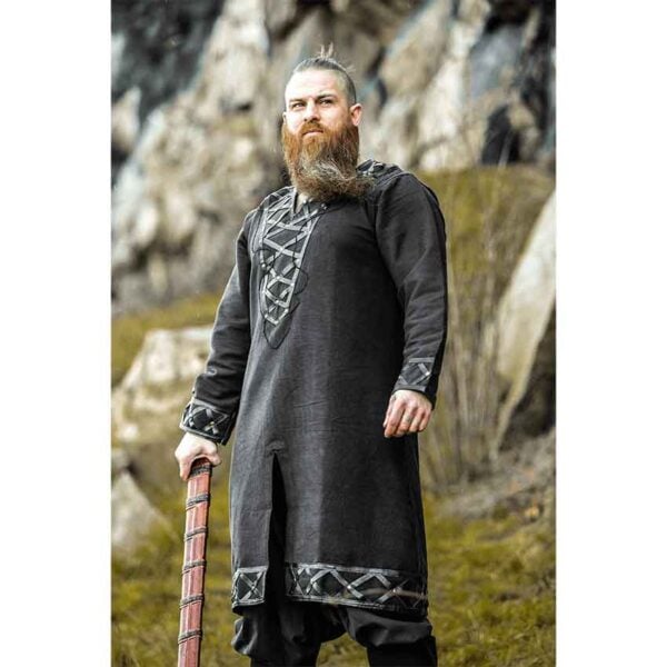 Erik Leather Trim Viking Tunic - Black