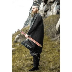 Erik Leather Trim Viking Tunic - Black