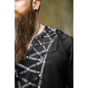 Erik Leather Trim Viking Tunic - Black