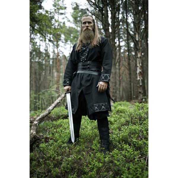 Erik Leather Trim Viking Tunic - Black