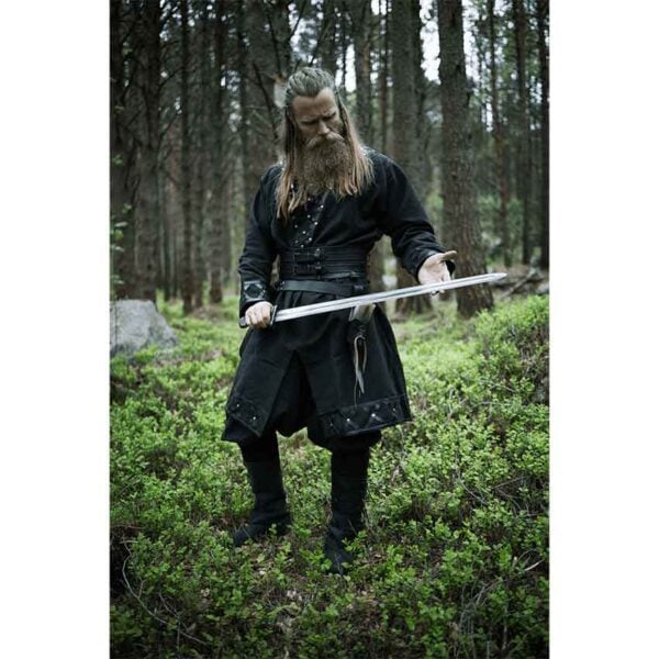 Erik Leather Trim Viking Tunic - Black