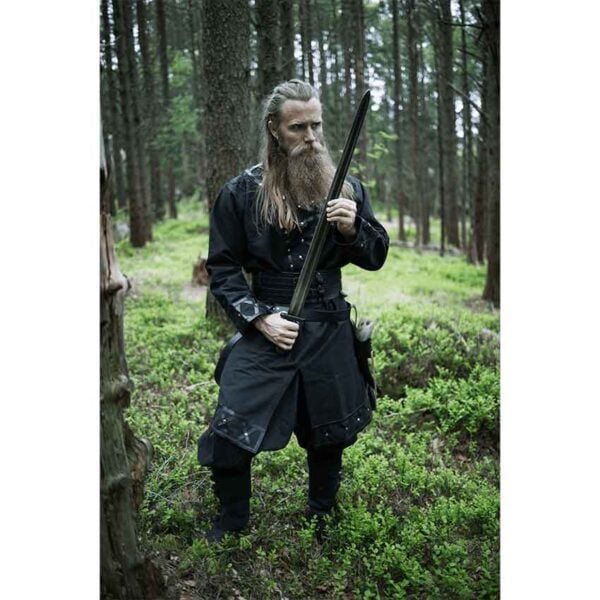 Erik Leather Trim Viking Tunic - Black