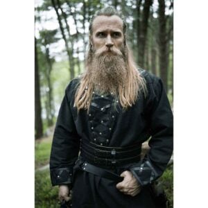 Erik Leather Trim Viking Tunic - Black