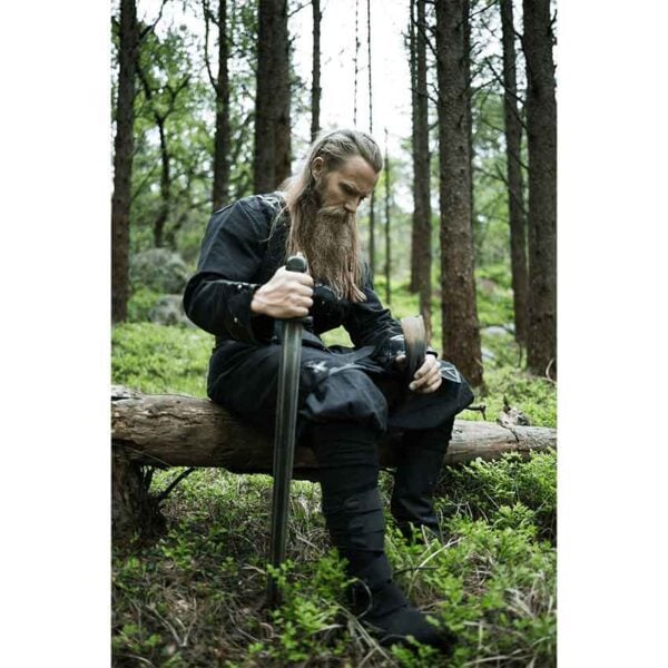 Erik Leather Trim Viking Tunic - Black