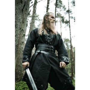 Erik Leather Trim Viking Tunic - Black