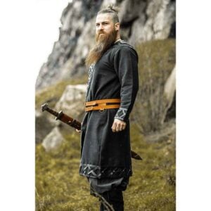 Erik Leather Trim Viking Tunic - Black