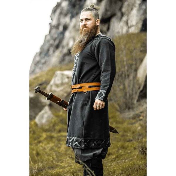 Erik Leather Trim Viking Tunic - Black