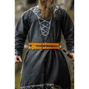 Erik Leather Trim Viking Tunic - Black