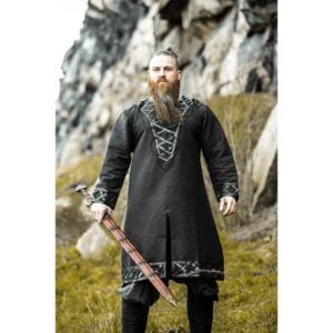 Erik Leather Trim Viking Tunic - Black