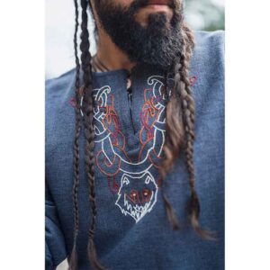 Freki Embroidered Viking Tunic - Blue-Grey