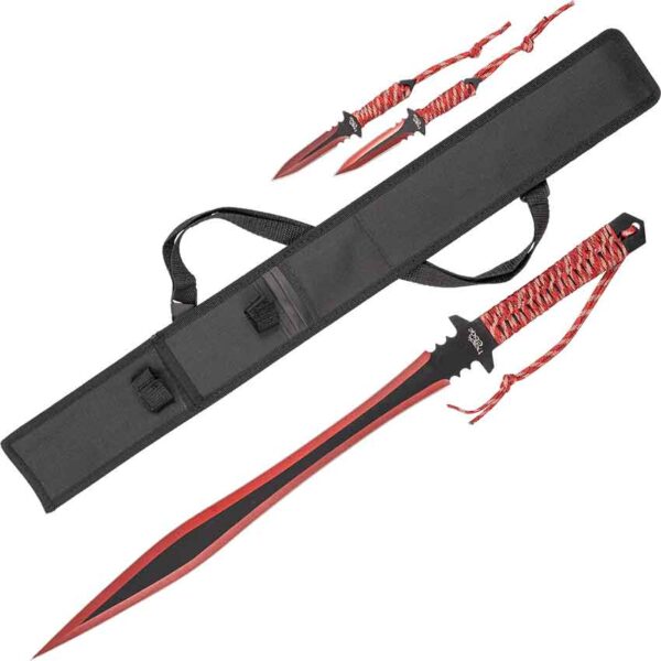 Red Fantasy Machete and Knife Set