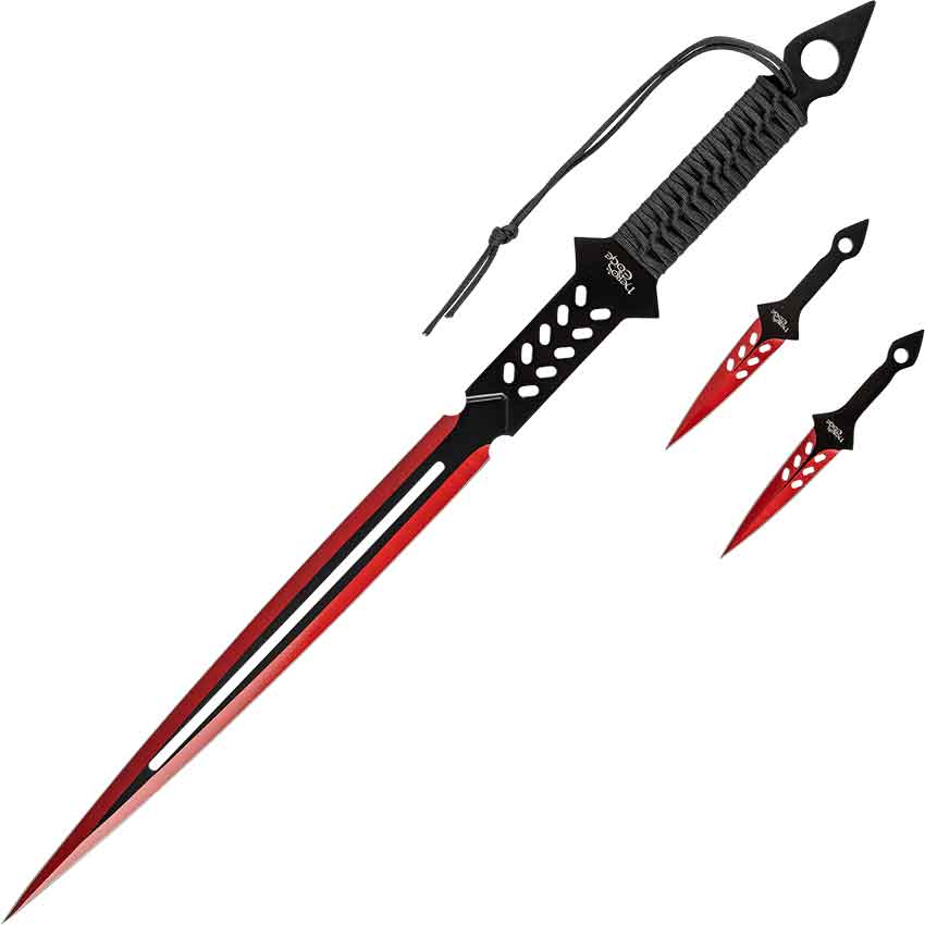 Cutout Red Fantasy Machete and Knife Set