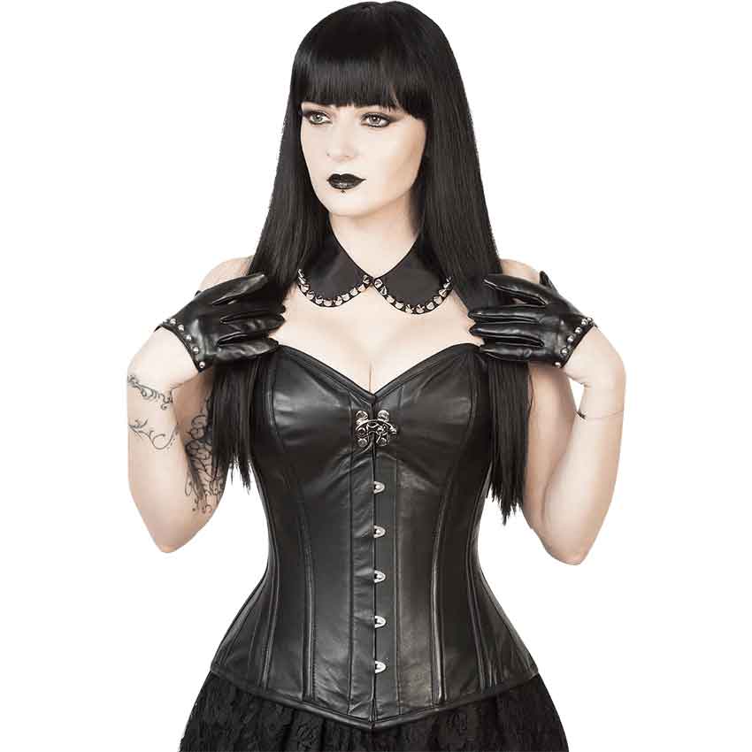 Black Faux Leather Waist Reducing Overbust Corset