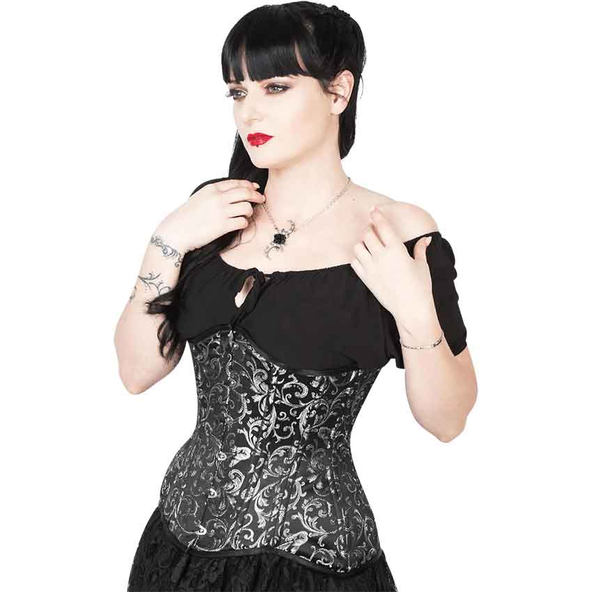 Silver Brocade Waist Trainer Corset Medieval Collectibles