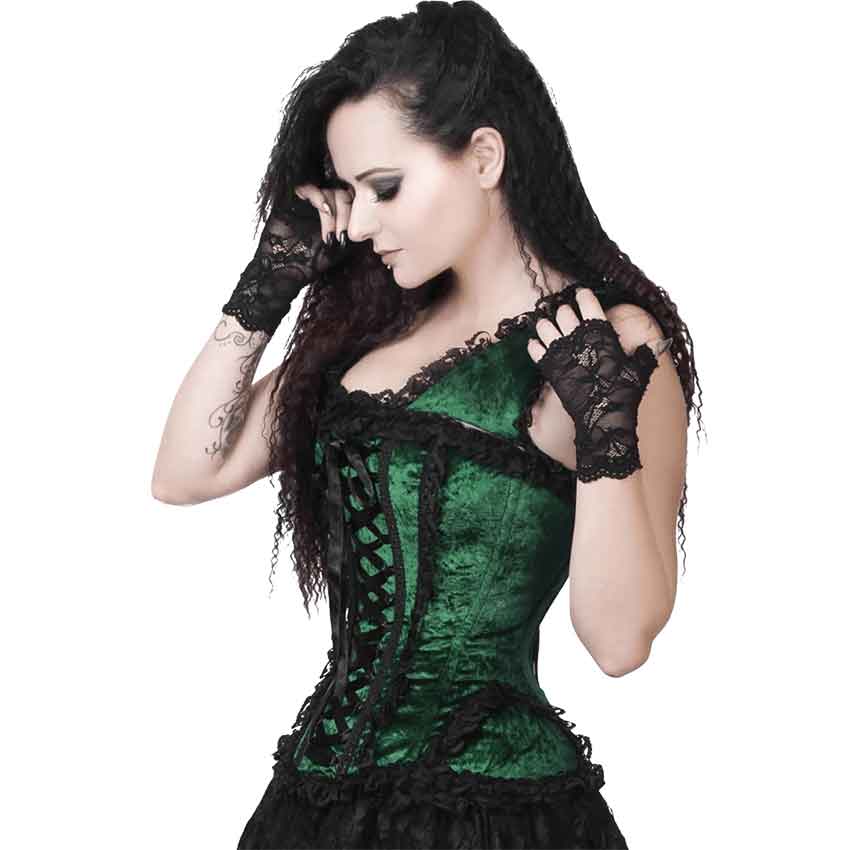 Green Velvet Underbust Corset Black Lace Gothic Goth Waisttraining