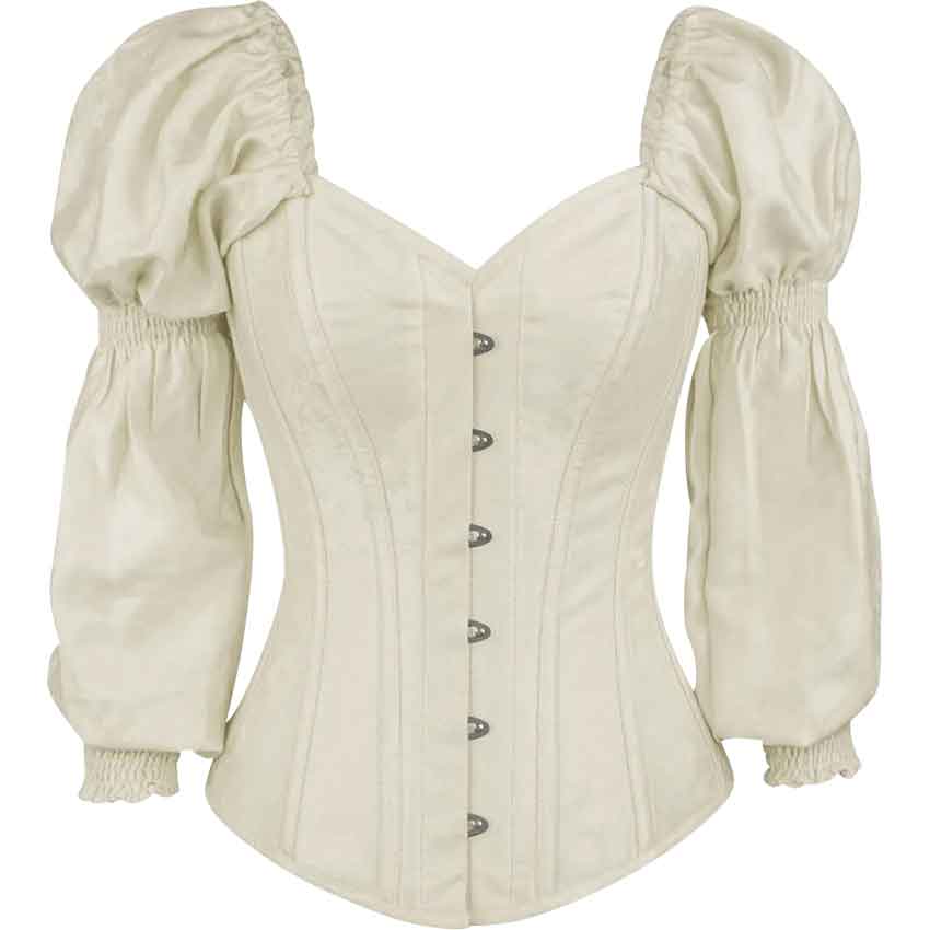 Ivory Brocade Victorian Corset with Sleeves