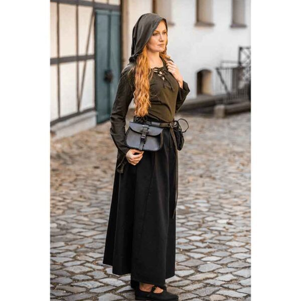 Lea Hooded Medieval Blouse - Olive Green