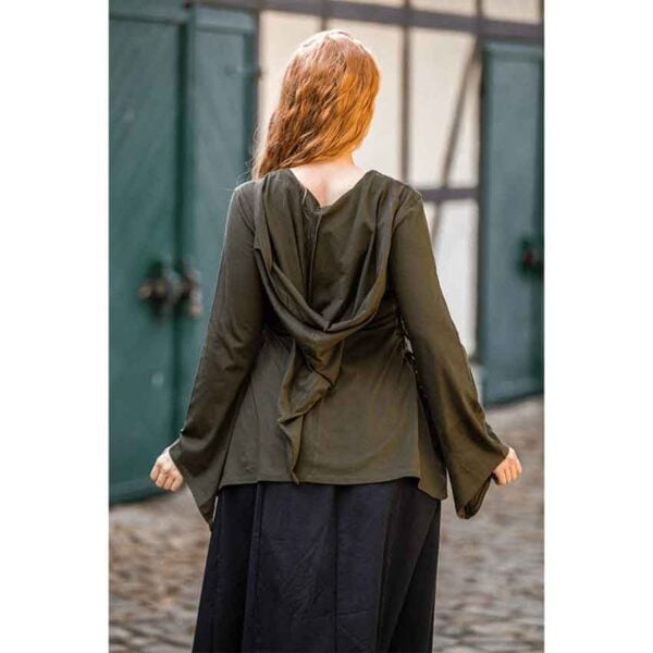 Lea Hooded Medieval Blouse - Olive Green