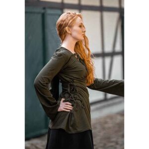 Lea Hooded Medieval Blouse - Olive Green