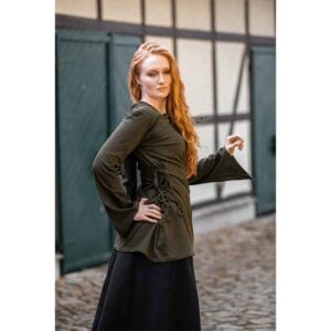 Lea Hooded Medieval Blouse - Olive Green