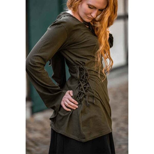 Lea Hooded Medieval Blouse - Olive Green