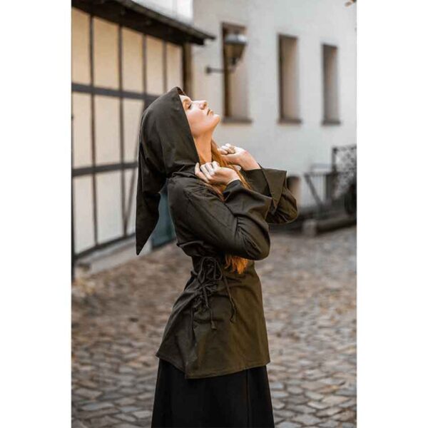 Lea Hooded Medieval Blouse - Olive Green